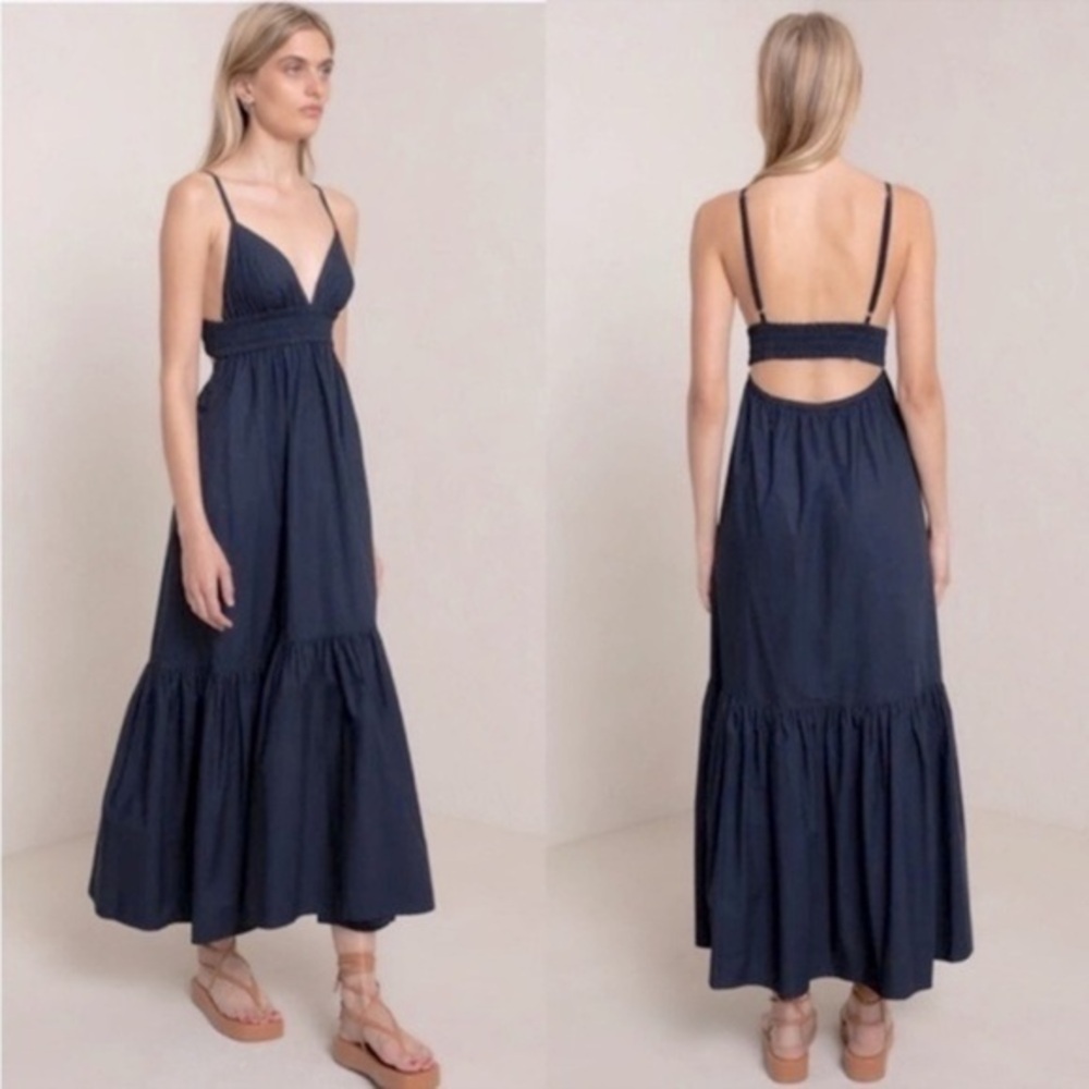 A.L.C. Rhodes backless maxi dress in Nightshade with a breezy tiered silhouette